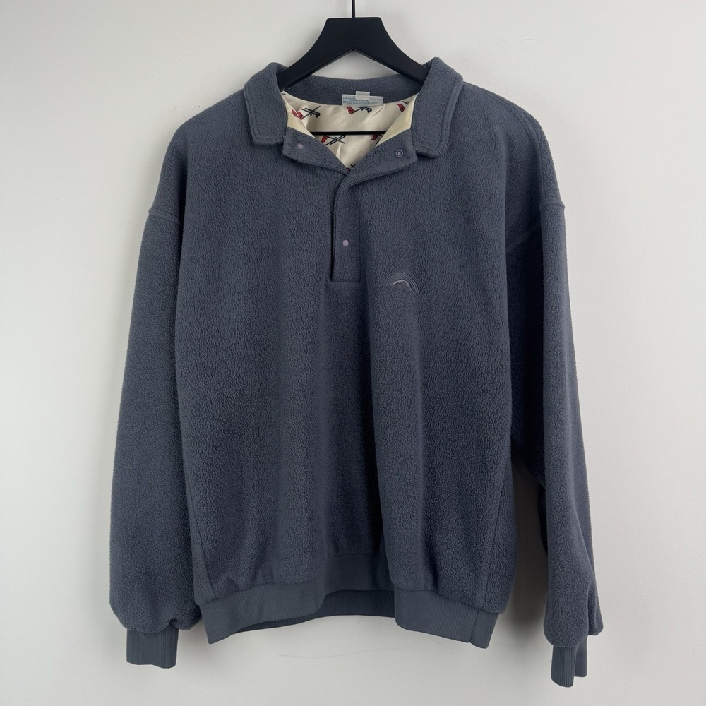 VTG Sun Mountain Sweater Mens M Blue Gray Golf Fleece Snap Collar Long Sleeve